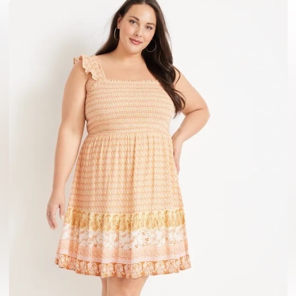 Maurices Plus Size 4X Smocked Ruffle Strap Floral Yellow Tiered Dress Lined New - Picture 1 of 6